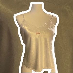 Silky/Satin Cami Top W/ Lace Detailing & Mini Pink Bow